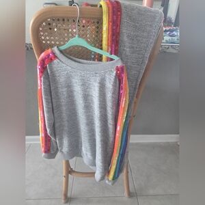 Lola + The Boys Gray and Red Joggers with Rainbow Sequin Trim